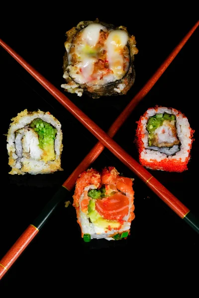 Odmiany Krewetek Łososia Sushi — Zdjęcie stockowe