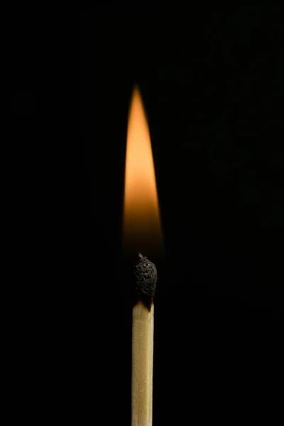 Burning Matchstick Gunpowder Black Background — Stock Photo, Image