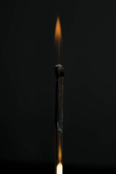 Burning Matchstick Gunpowder Black Background — Stock Photo, Image