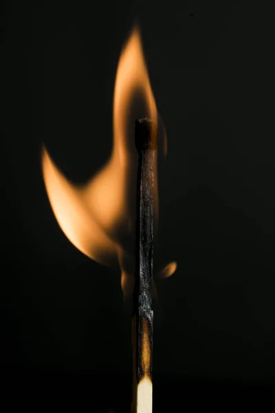 Burning Matchstick Gunpowder Black Background — Stock Photo, Image