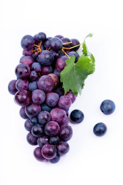 beyaz arka plan üzerinde su damlaları ile mor üzüm