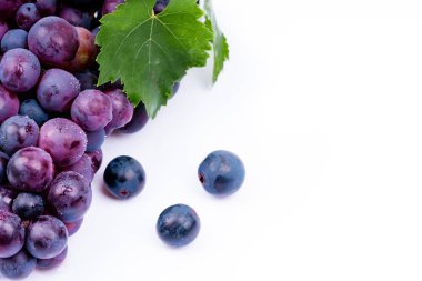 beyaz arka plan üzerinde su damlaları ile mor üzüm