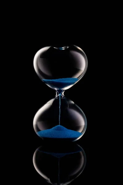 Blue Sand Hourglass Black Background — Stock Photo, Image