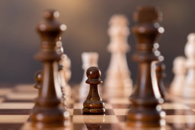 Satranç tahtasında. Siyah beyaz takım