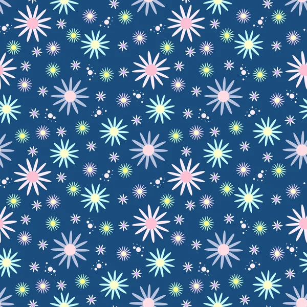 Vector Seamless Pattern Dark Blue Flowers Background Wallpaper Textile Plastic — Stock Vector