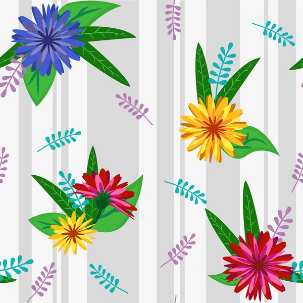 Patrón Sin Costura Vectorial Con Flores Multicolores Brillantes Sobre Fondo — Vector de stock