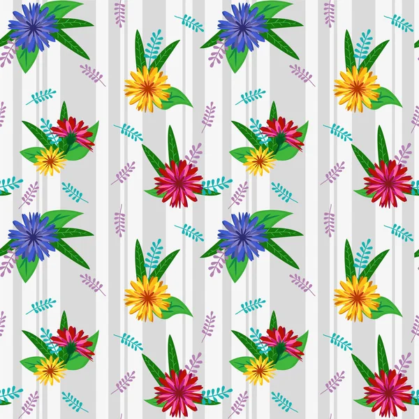 Patrón Sin Costura Vectorial Con Flores Multicolores Brillantes Sobre Fondo — Vector de stock