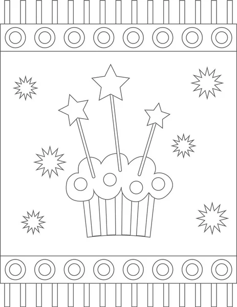 Контур Праздничного Торта Кекс Глазурью Звезды Палочках Декоративная Рамка Страница — стоковый вектор