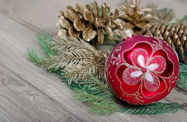 Nieuwjaar Achtergrond New Year Ball Takken Van Kerstboom Gouden Spar — Stockfoto