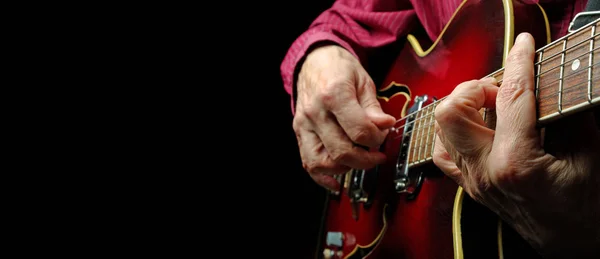 Gitarzysta Ręce Gitara Bliska Grać Gitarze Elektrycznej Przestrzenie Kopii — Zdjęcie stockowe