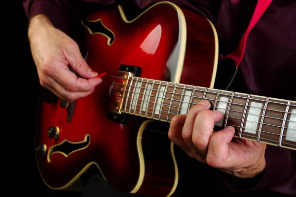 Mãos Guitarrista Guitarra Perto — Fotografia de Stock