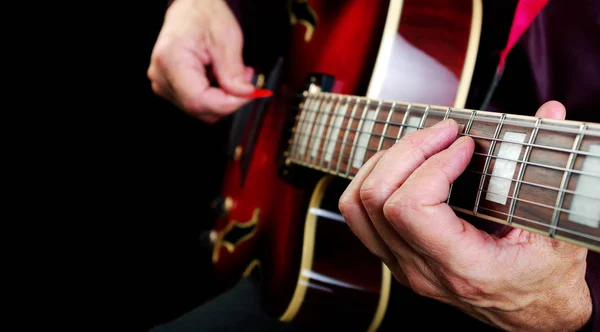 Mãos Guitarrista Guitarra Perto — Fotografia de Stock