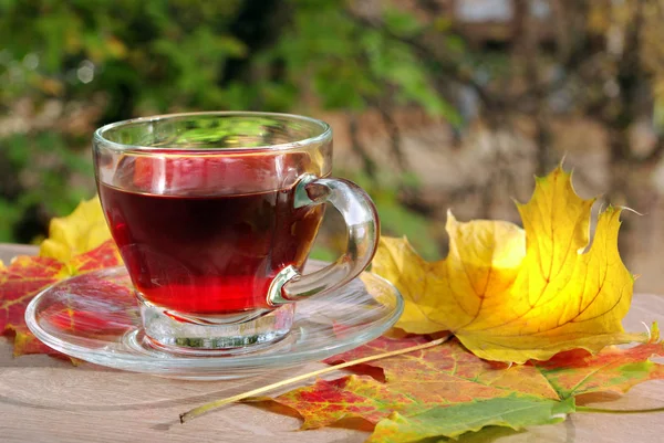 hot hibiscus tea for cold on the terrace table. vitamin tea