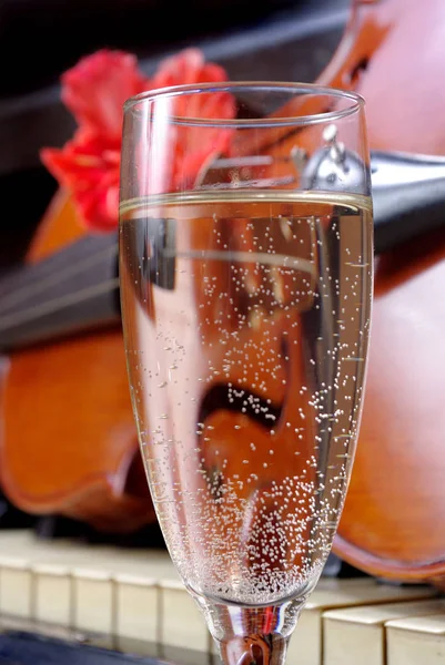 Скрипка Шампанское Скрипка Пианино После Концерта Лицензионные Стоковые Фото