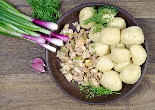 Gnocchi Poltava Ucraini Tradizionali Con Carne Panna Acida — Foto Stock