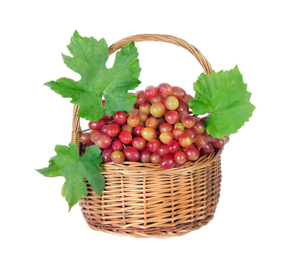 Grapes Wicker Basket Isolated White — Stock Photo, Image