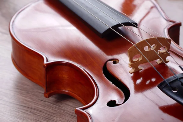 Violin Closeup Wooden Table — Stock Photo, Image