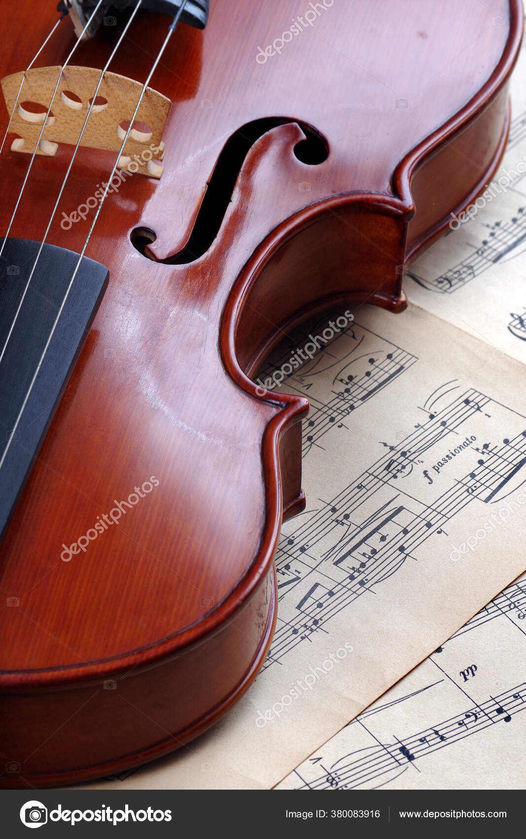 Beautiful Vintage Violin Bow Background Sheet Music Stock Photo by  ©krjaki1973 380083916