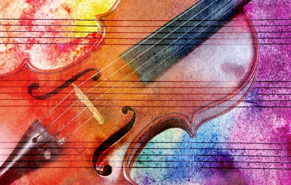 Vintage Violin Background Melody Concept Old Music Sheet Colorful Watercolor — Stock Photo, Image