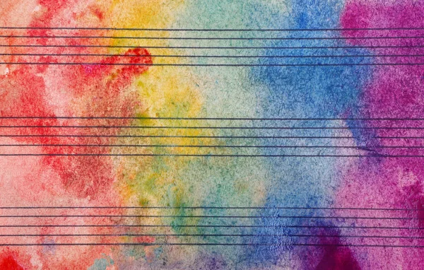 Cores Arco Íris Conceito Melódico Folha Música Antiga Tinta Aquarela — Fotografia de Stock