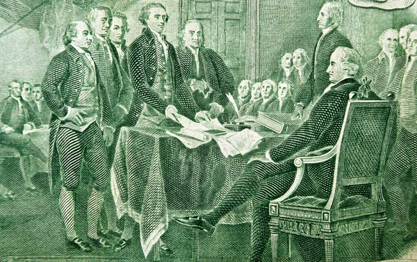 Deklarace Nezávislosti Spojených Států Amerických Podepsání Deklarace Nezávislosti Bankovce Dolary — Stock fotografie