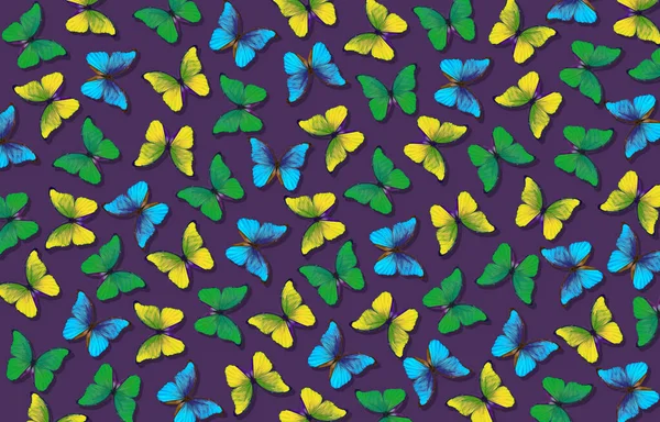 Motif Papillons Morpho Multicolores Sur Fond Violet Ornement Papillons Colorés — Photo