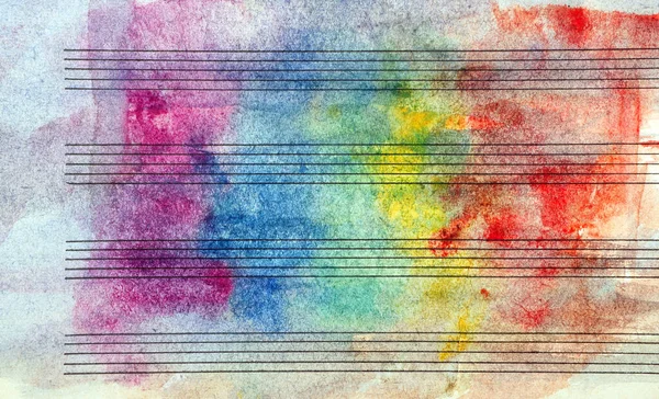 Cores Arco Íris Conceito Melódico Folha Música Antiga Tinta Aquarela — Fotografia de Stock