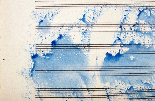 Folha Música Antiga Tinta Aquarela Azul Conceito Música Blues Fundo — Fotografia de Stock