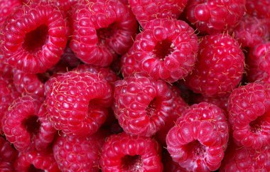 Olgun ahududu dokusu arka planı. Yaz sağlıklı meyveler. Üst Manzara. Doğal vitaminler.