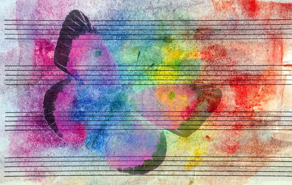 Colors Rainbow Melody Concept Old Music Sheet Colorful Watercolor Paint — Stock Photo, Image