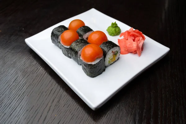 Sushi Roll White Plate — Stock Photo, Image