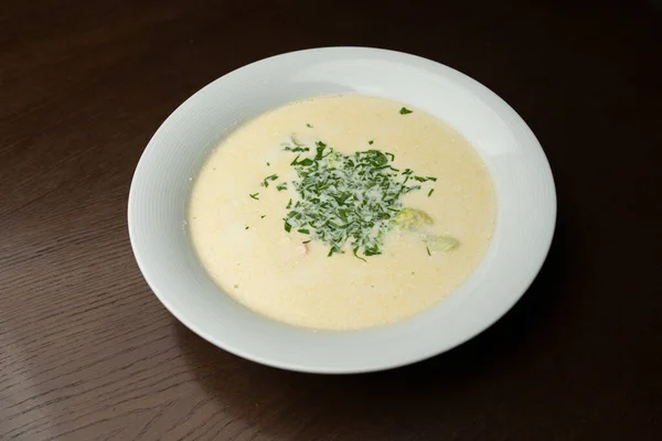 Bowl Cream Soup White Plate — Stock Photo, Image