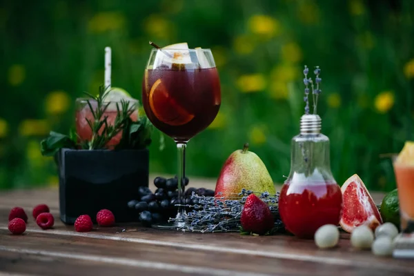 Summer Cocktails Fruits Wooden Table — Stock Photo, Image