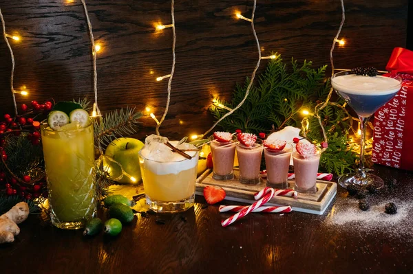 Winter Shot Cocktails Strawberry Table Restaurant — Stock Photo, Image