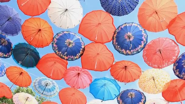 Colorful Umbrellas Blue Sky Background Antalya Turkey — Stock Video