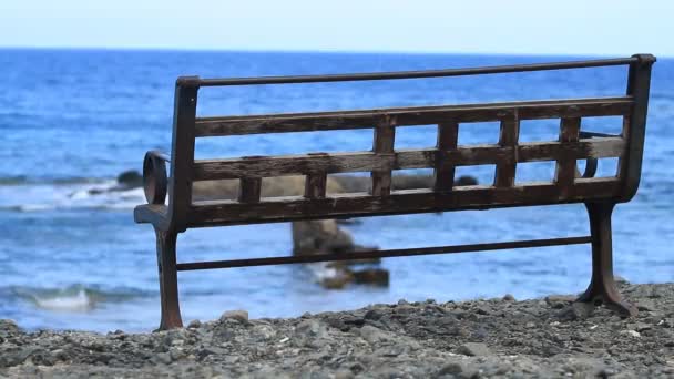 Empty Bench Mediterranean Sea Antalya Phaselis — Stock Video