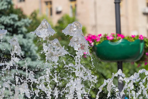 Water fountain and flowerpot  in Kyiv — Stock Photo, Image