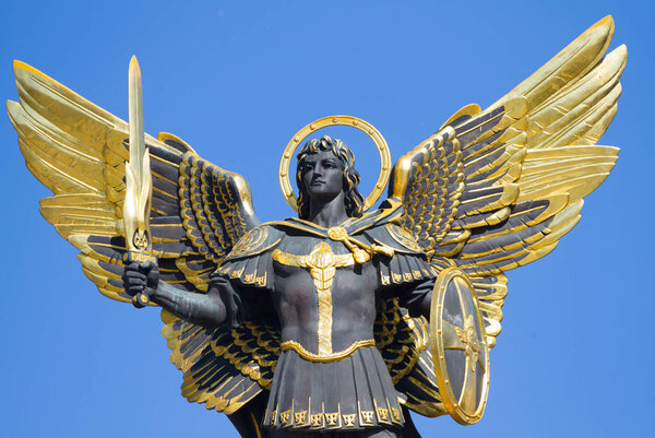 Golden statue of Archangel Michael at Independence Square in Kie