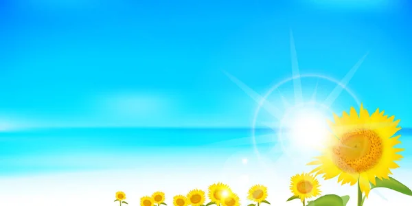 Sunflower Summer Scenery Background — Stock Vector