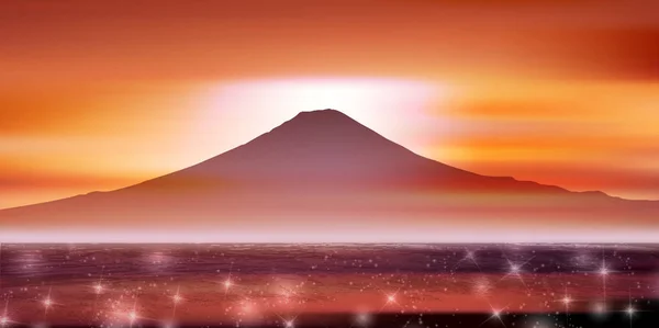 Fuji Ocean Scenery Background — Stock Vector