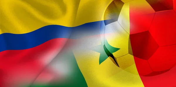 Colômbia Senegal Bola Futebol Bandeira Nacional —  Vetores de Stock