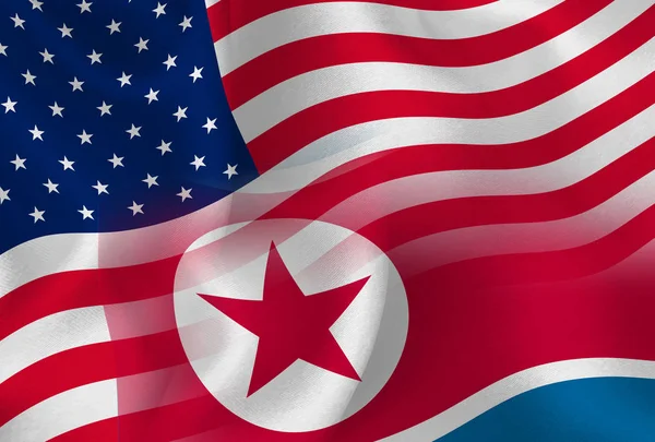 Coreia Norte Bandeira Norte Americana Fundo — Vetor de Stock