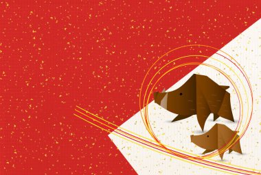 Yaban domuzu yeni yıl kartı Japon Kağıt arka plan