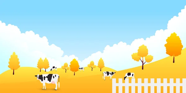 牛牧场秋季背景 — 图库矢量图片