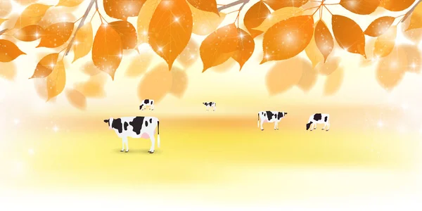 牛牧场秋季背景 — 图库矢量图片