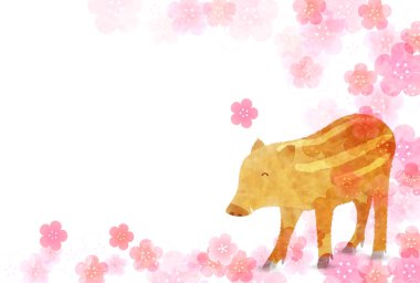 Yaban domuzu yeni yıl kartı Erik arka plan