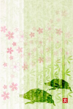 Yaban domuzu yeni yıl kartı kiraz arka plan