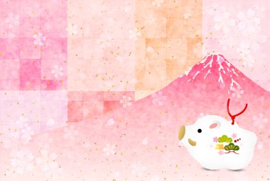 yaban domuzu yeni yıl kartı Fuji arka plan