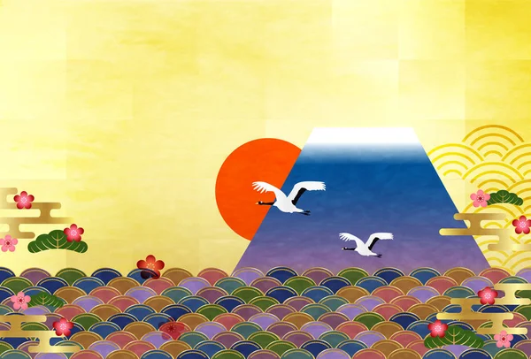 Fuji Auringonnousu Onnittelukortin Tausta — vektorikuva