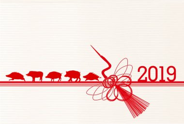 Yaban domuzu yeni yıl kartı Japon Kağıt arka plan